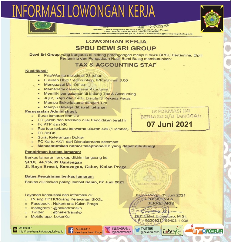 Lowongan Staf Tax & Accounting di SPBU Dewi Sri Group